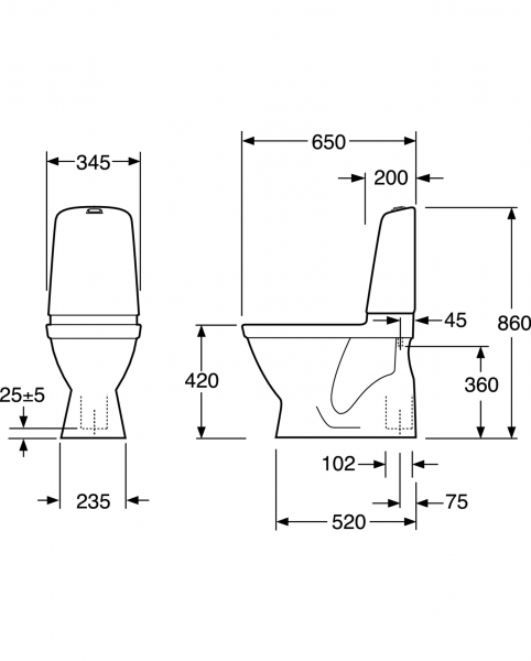 WC-istuin GBG Nautic 1500 piilo S-lukko, 2-H, Hygienic Flush,kanneton