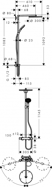 Suihkusetti Hansgrohe Raindance S Showerpipe 300 Air 1jet