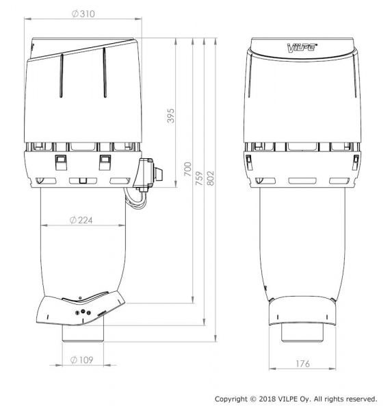 Huippuimuri Vilpe Eco 110P/700 Flow vaaleanharmaa