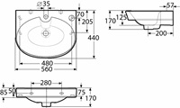 Pesuallas IDO Glow 12164(560mm) ei ylivuotosuojaa