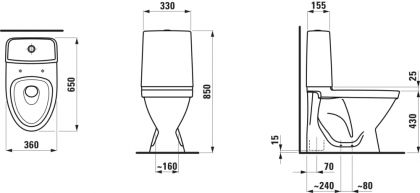 Wc-istuin Laufen Rigo 827360 ei kantta, piilo S-lukko, 2-H, Mattamusta