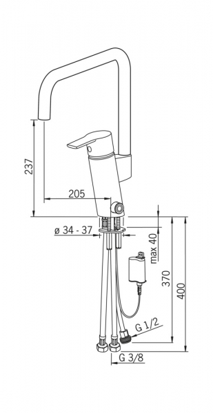 Kitchen tap Oras Cubista with washing machine valve (2839F-Y)