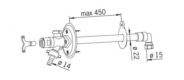 Vesipostiventtiili Oras 431415 DN 15 250-450 mm jäätymätön