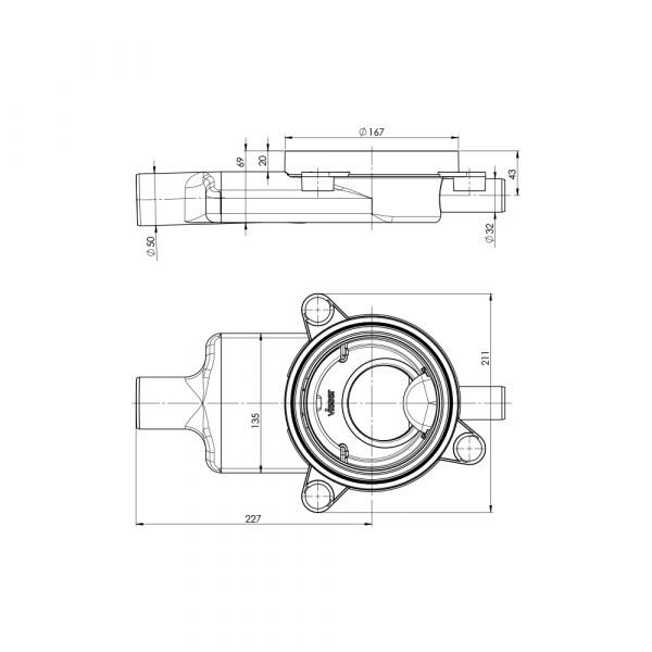 Floor drain Vieser One DN50 1×32 extra low