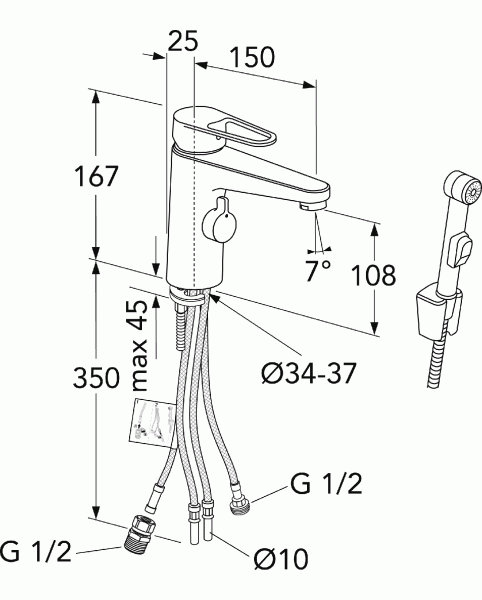 Pesuallashana PKV käsisuihkulla Gustavsberg Uusi Nautic 150mm JP, kromi