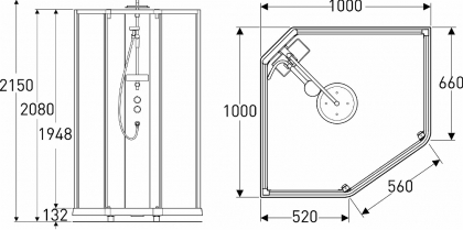 Suihkukaappi IDO Showerama 10-5 1000x1000  viisikulmainen hopea