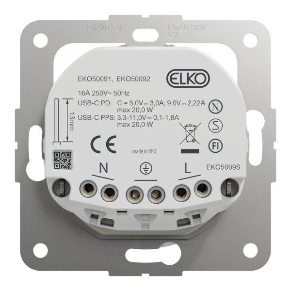 PISTORASIA + USB ELKO ONE 1-PR KL IP20+USB-C 20W PD VAL