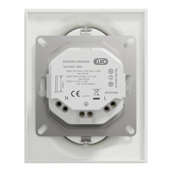 PISTORASIA + USB ELKO ONE 2-PR PL IP20+2XUSB-C 25W PD VA
