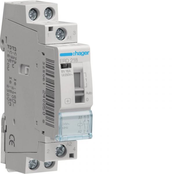 VÄLIRELE HAGER ERD218 1s+1a 16A k.24VAC