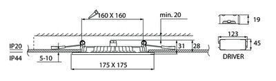 ALASVALO FLAT SQ 175 IP44 12W/840 DIM PCO WH