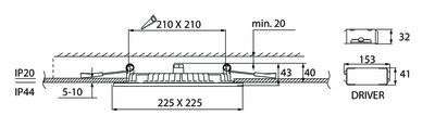 ALASVALO FLAT SQ 225 IP44 15W/840 DIM PCO WH