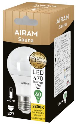 LED-LAMPPU AIRAM A61 828 470lm E27 SAUNA OP