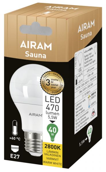 LED-LAMPPU AIRAM A61 828 470lm E27 SAUNA OP
