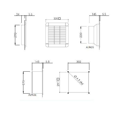 POISTOSUODATIN ALFA 320X320MM