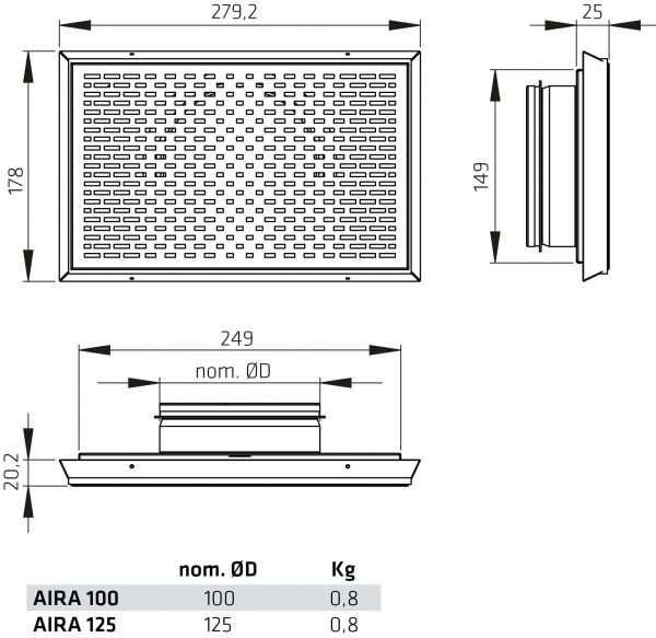 Tuloilmaventtiili Climecon Aira 125