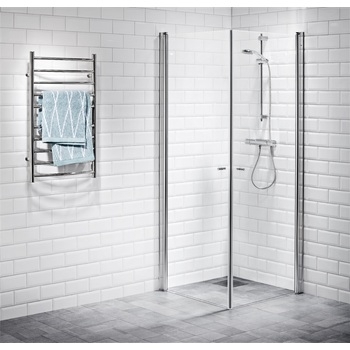 Shower corner hinged, straight clear 80 x 80