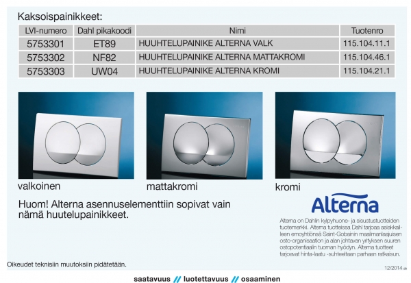 WC-HUUHTELUPAINIKE ALTERNA DUOFIX DELTA20 MATTAKROMI