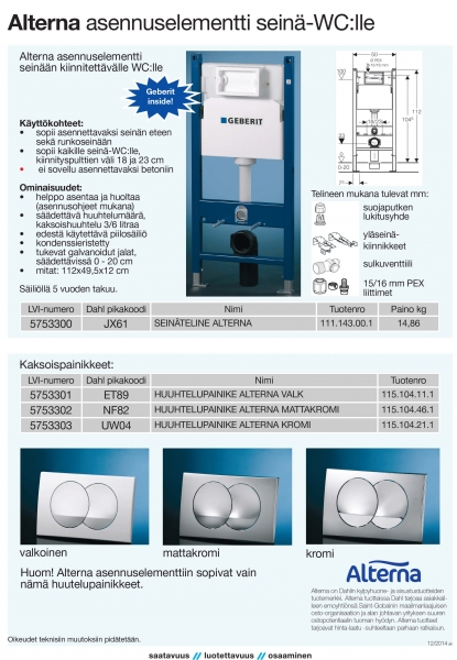 WC-HUUHTELUPAINIKE ALTERNA DUOFIX DELTA20 VALKOINEN