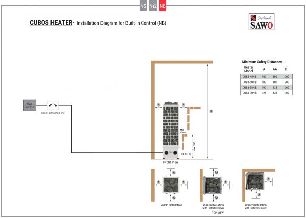 Sauna heater Sawo Cubos NB, 9 kW, integrated control