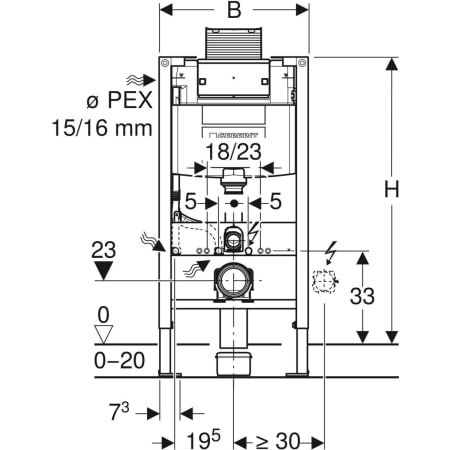 Asennusteline Geberit Duofix Omega 82cm, matala