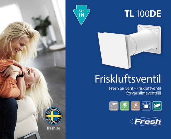 Korvausilmaventtiili Fresh TL100DE myrskysuojalla 629702