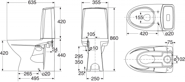 WC-istuin IDO GLOW 60 38260-01 kanneton rei-illä 2-H