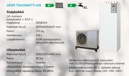 Ilma-Vesilämpöpumppu järjestelmä Jäspi Tehowatti AIR