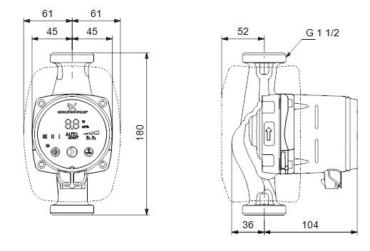 Kiertovesipumppu Grundfos ALPHA2 25-40 mitat