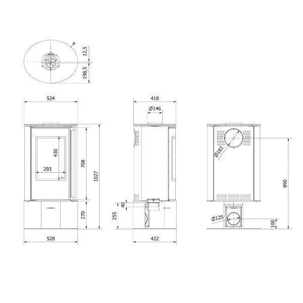 Puutakka jalallinen Kratki ERIK 5,5Kw, Ø 150