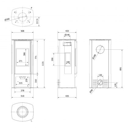 Puutakka Kratki ENYO-R-VIEW lasi kolmella puolella, 5,5kW