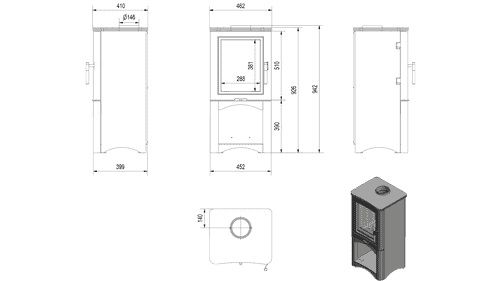 Puutakka KRATKI K5 Ø 150 7 kW Musta sisuus