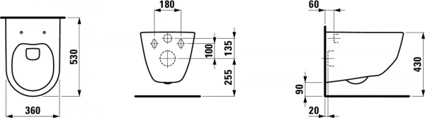 Seinä wc-istuin Laufen Pro Design Rimless, ilman istuinkantta