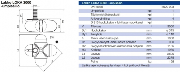 Lokasäiliö Wavin Labko 3000 ilman hälytintä