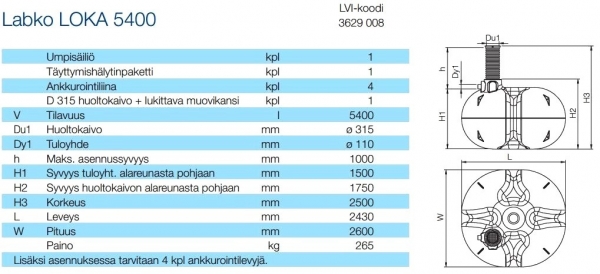 Umpisäiliö Wavin Loka 5400 ilman hälytintä