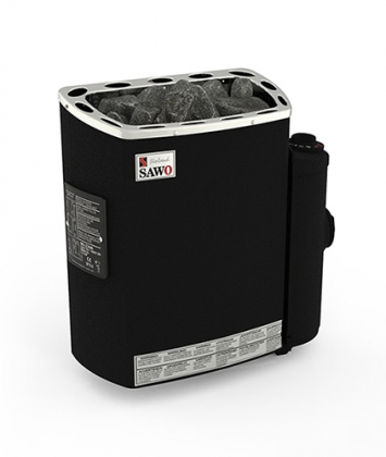 Sähkökiuas Sawo Mini PREMIUM musta samettipinta, 2,3-3,6 kW, kiinteä ohjauskeskus