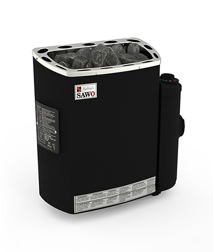 Sähkökiuas Sawo Mini PREMIUM musta samettipinta, 2,3-3,6 kW, kiinteä ohjauskeskus