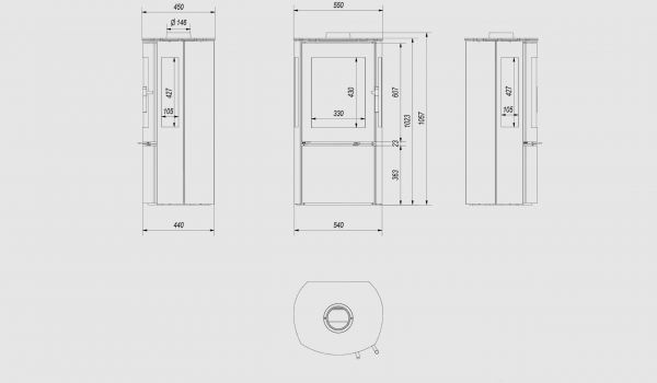 Puutakka Kratki FALCON-VIEW lasi kolmella puolella 10kW