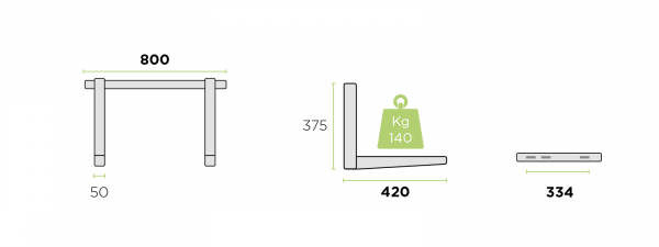 Seinäteline MS-230 L800 x W420 mm 140kg