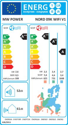 Ilmalämpöpumppu NORD 09K WIFI V1, lämmitys- ja jäähdytyslaite