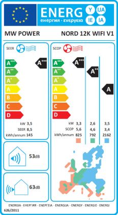 Ilmalämpöpumppu NORD 12K WIFI V1, lämmitys- ja jäähdytyslaite