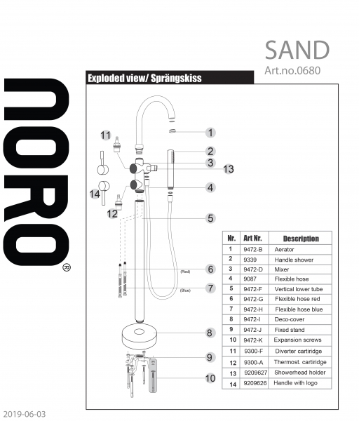 Lattiahana Noro Sand kromi kylpyammeelle