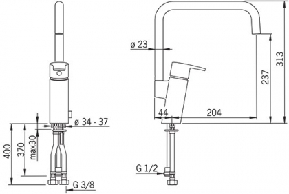 Kitchen tap Oras Cubista with washing machine valve (2839F-Y)