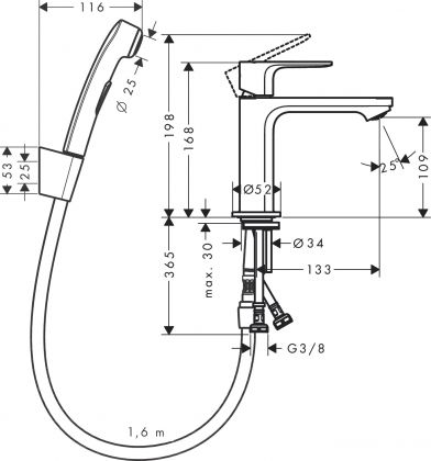 Pesuallashana Hansgrohe REBRIS S 110 bide kromi, 72215000