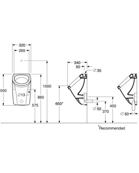 Urinaali GBG 7G50, vesiliitäntä päältä