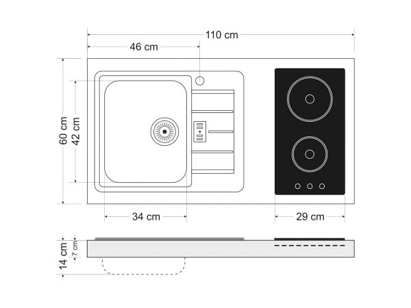 Minikeittiö MPGS-110 , induktioliesi, APK, jääkaappi, valkoinen