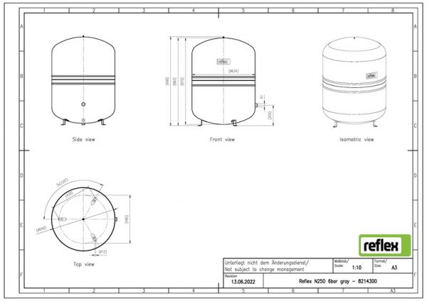 Kalvopaisunta-astia Reflex N 250 LTR 6 BAR