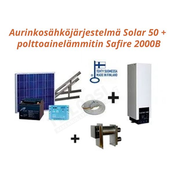 Aurinkosähköjärjestelmä Solar 50 + polttoainelämmitin Safire 2000B