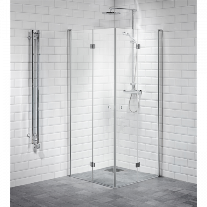 Shower corner hinged, clear 90 x 90