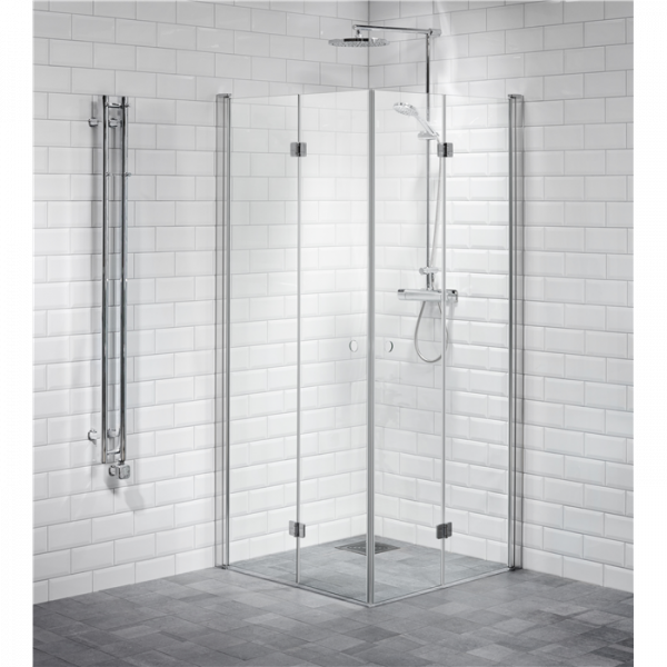 Shower corner hinged, clear 80 x 80