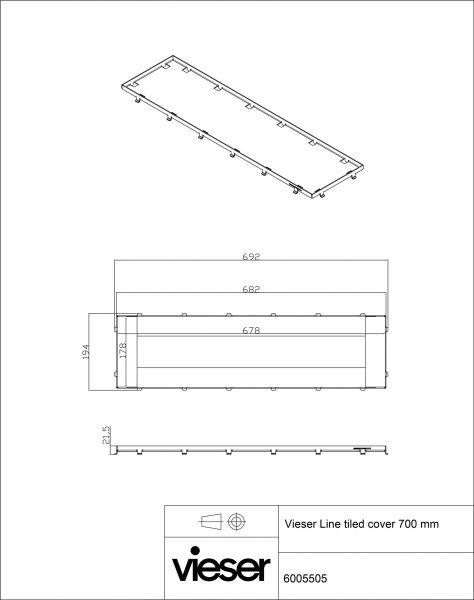 Lattiakaivon kansi VIESER LINE 700mm laatoitettava